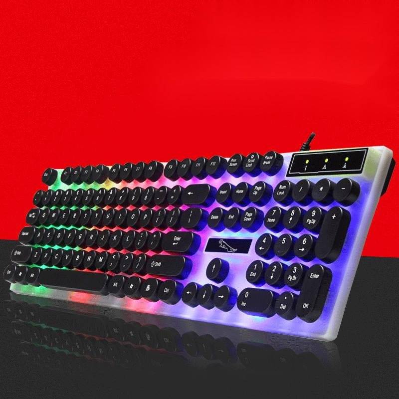White Waterproof Glass Panel Keyboard โ 104 Keys, Round Keycaps, RGB LED, Wired USB - TechTronic