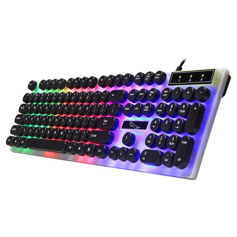 White Waterproof Glass Panel Keyboard โ 104 Keys, Round Keycaps, RGB LED, Wired USB - TechTronic