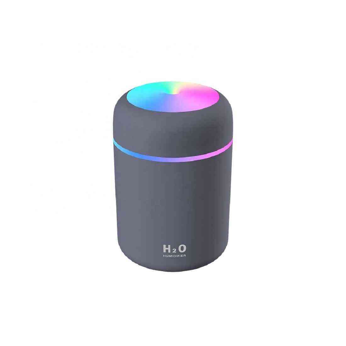 Gray humidifier with colorful LED light on a white background