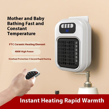 Wall-mounted electric heater with remote control on a beige background