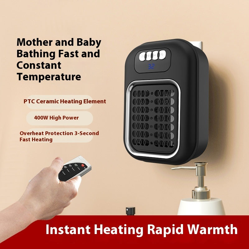 Wall-mounted electric heater with remote control on a beige background