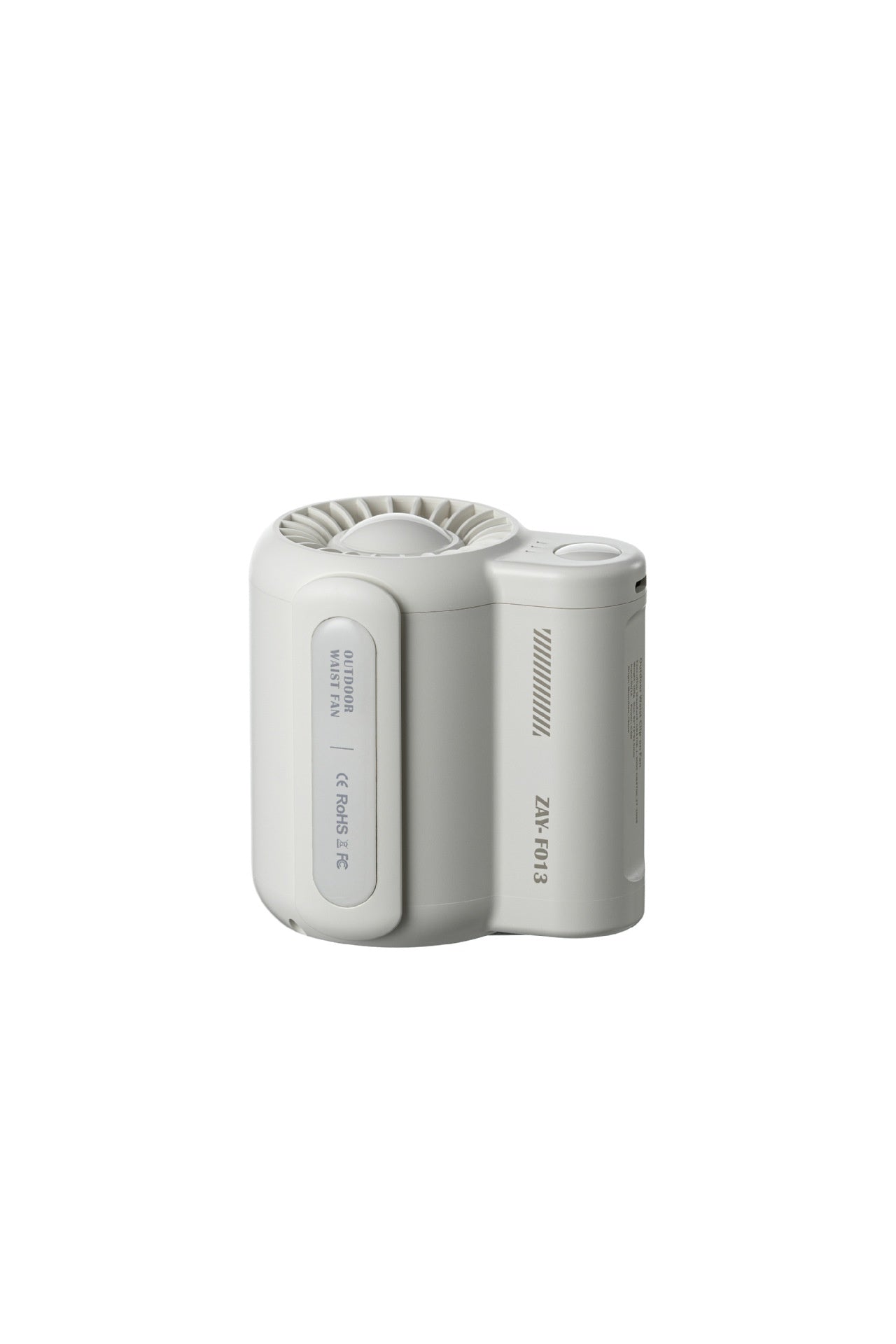 White electronic device with branding on a white background