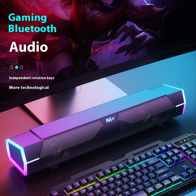 Gaming Bluetooth audio device with monitor, keyboard, and RGB lighting