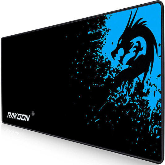 Gaming mouse pad with blue dragon design on a black background, featuring the brand 'RAKOON'.