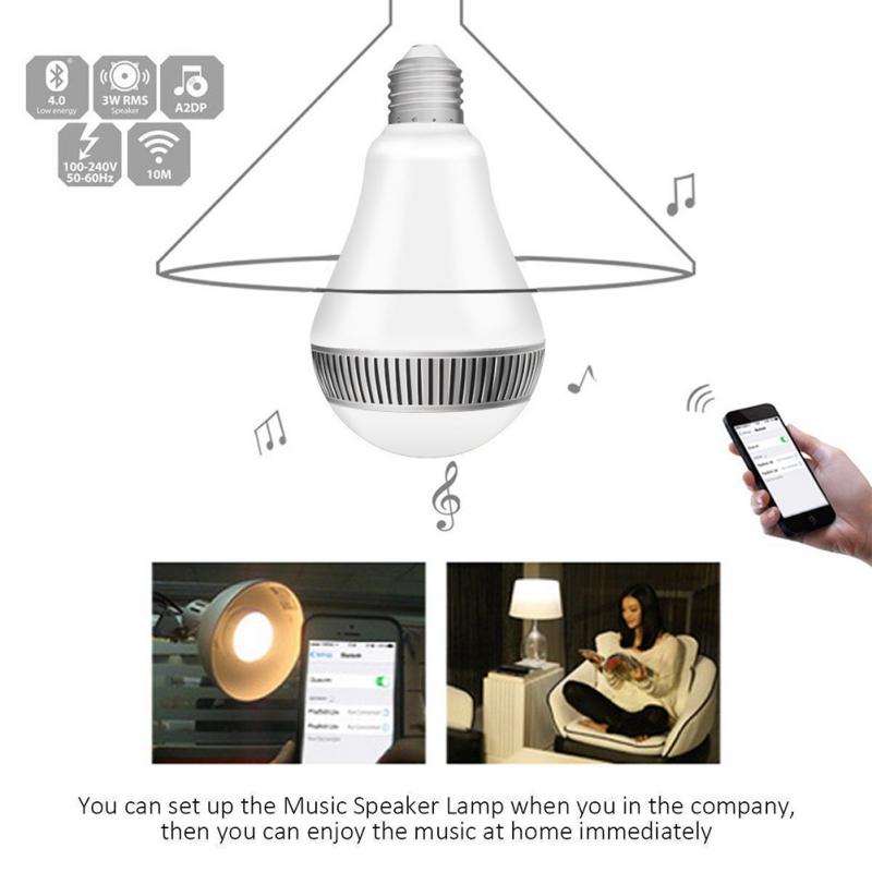 Smart light bulb with music speaker feature, control app, and usage scenarios.