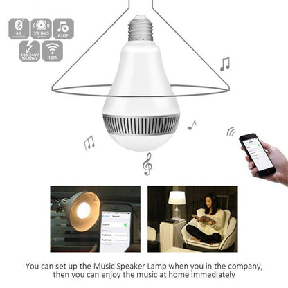 Smart light bulb with music speaker feature, control app, and usage scenarios.