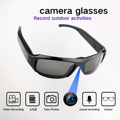 Camera glasses with features highlighted on a white background