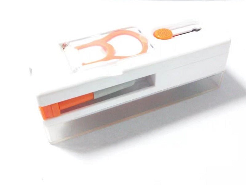 White box with orange handles on a white background