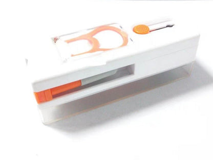 White box with orange handles on a white background