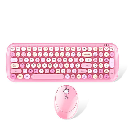 Pink keyboard and mouse set on a white background