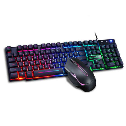 Gaming keyboard and mouse set with RGB lighting on a white background