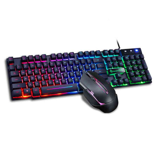 Gaming keyboard and mouse set with RGB lighting on a white background