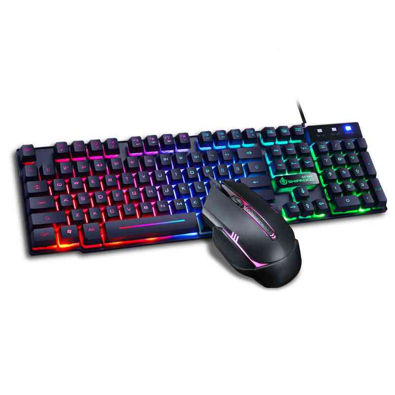 Gaming keyboard and mouse set with RGB lighting on a white background