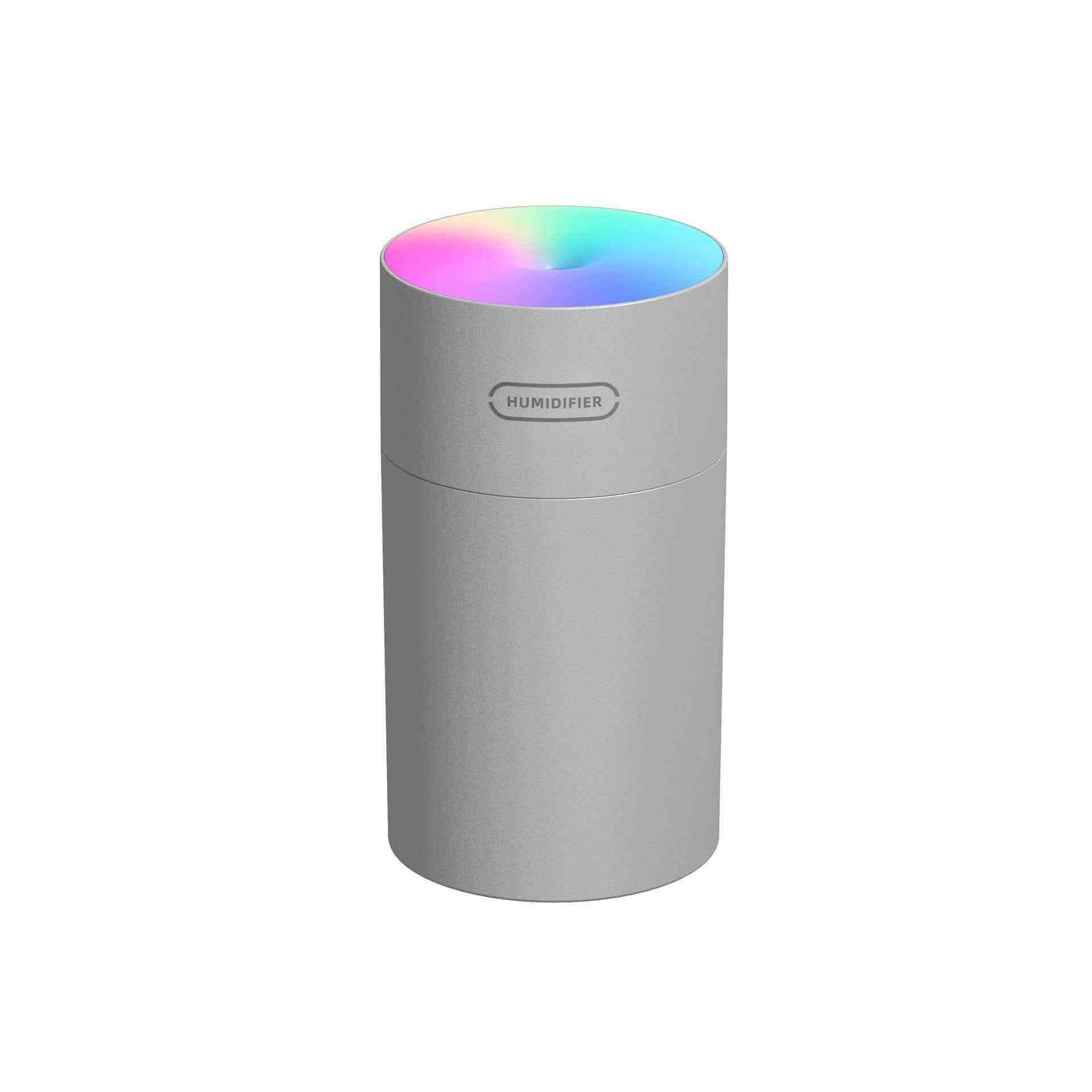 Silver humidifier with colorful light on a white background