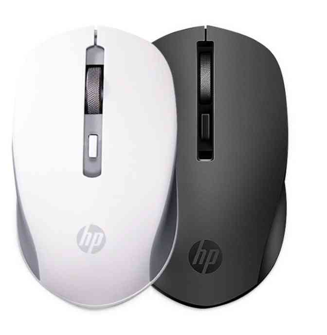 Two HP mice, one white and one black, on a white background