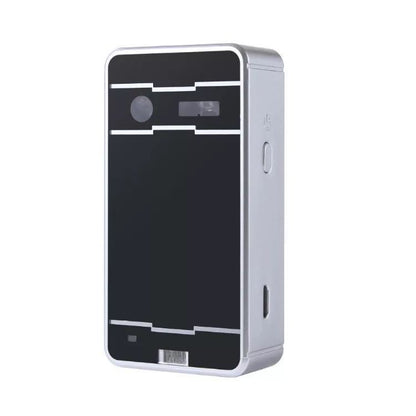 Black electronic device with white accents on a white background