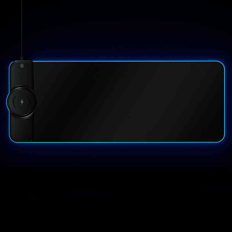 Gaming mouse pad with blue lighting on a black background