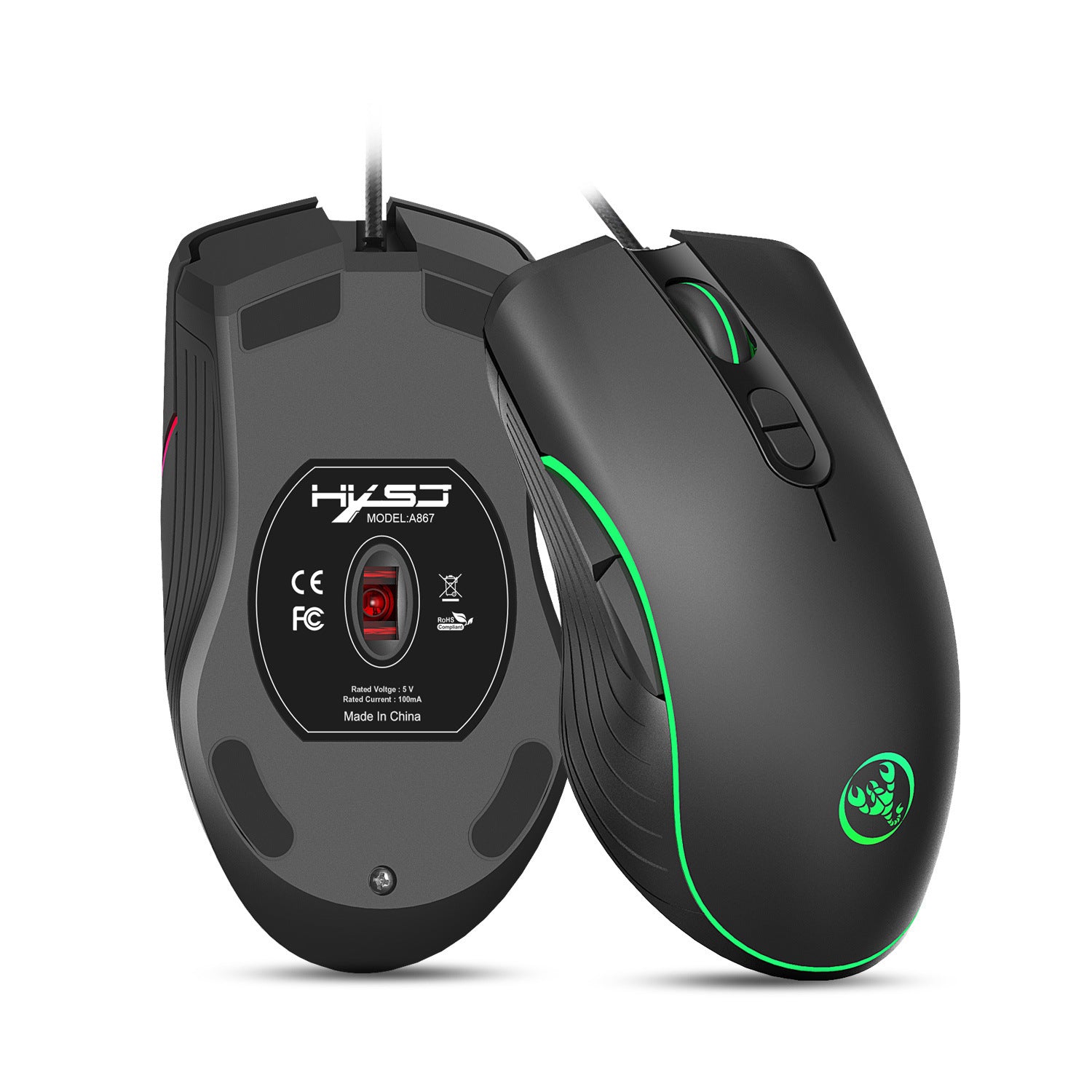 Two gaming mice with visible branding on a white background
