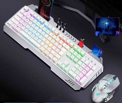 Gaming keyboard and mouse set with RGB lighting on a dark surface