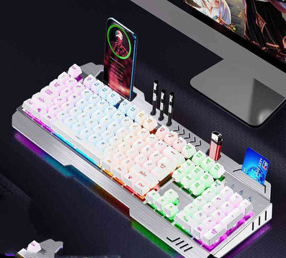 Mechanical keyboard with RGB lighting on a desk setup