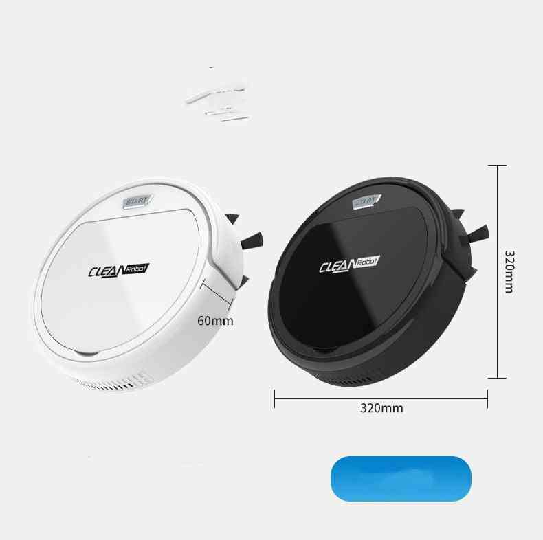 Two robot vacuums, one white and one black, with dimensions labeled on a white background.