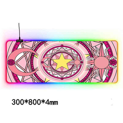 Colorful mouse pad with geometric design and RGB lighting on a white background