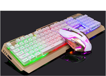 Gaming keyboard and mouse set with RGB lighting on a black background
