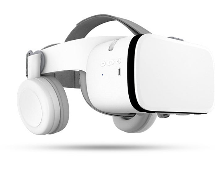 White VR headset with black accents on a white background