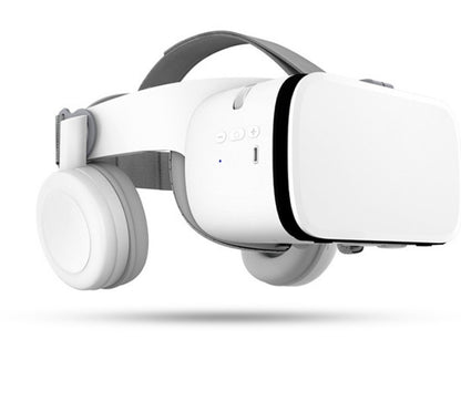 White VR headset with black accents on a white background