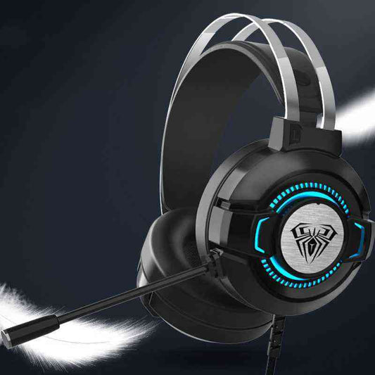 Noise-Canceling Gaming Headset with LED lights on a dark background