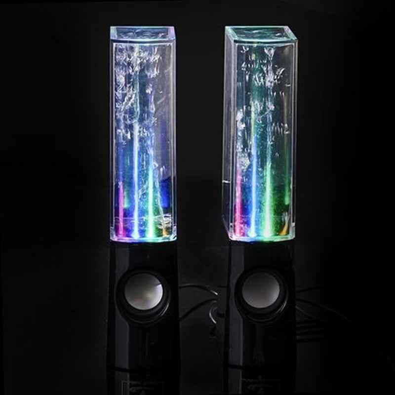 Colorful water fountain speakers on a black background