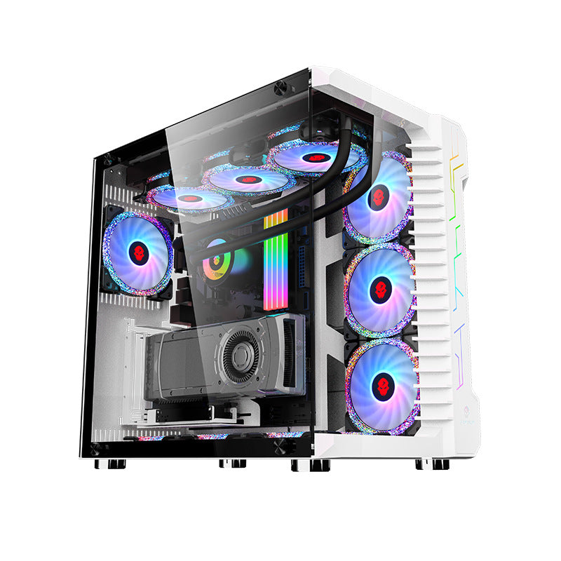 Computer case with RGB lighting on a white background