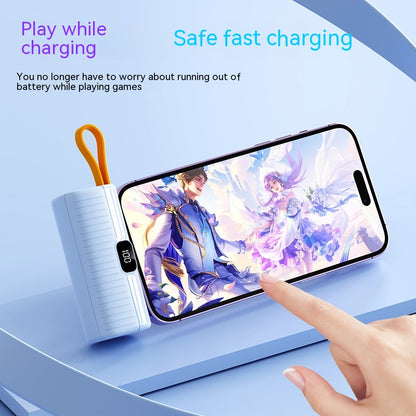 Phone with power bank on a blue background, showing safe fast charging feature.