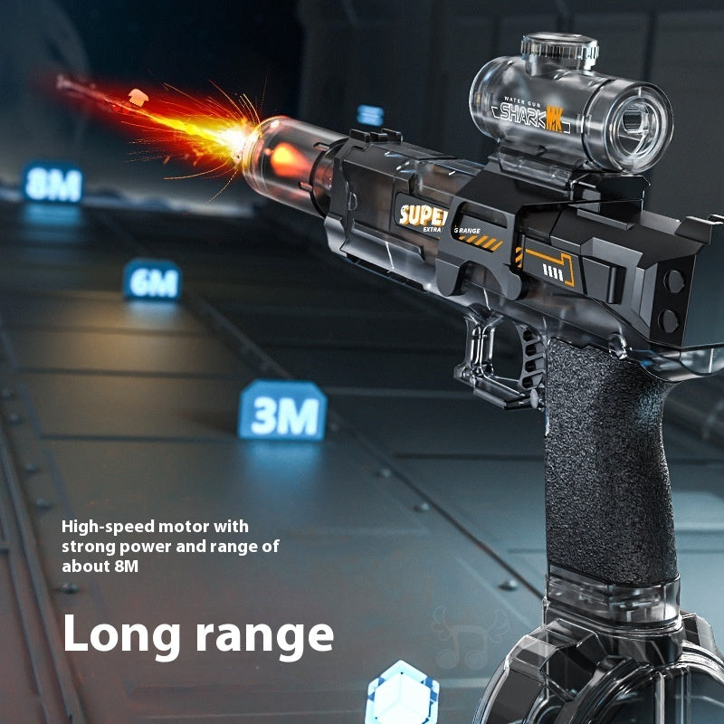 Toy gun with a visible range indicator on a dark background