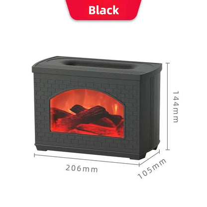 Black electric fireplace insert with glowing red interior, dimensions shown, on a white background.