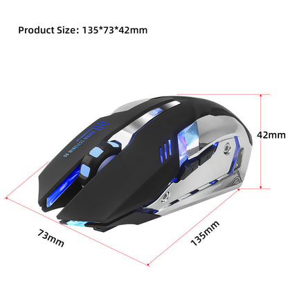 Gaming mouse with dimensions labeled on a white background
