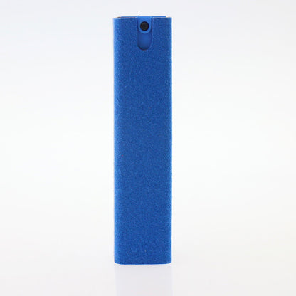 Blue rectangular object with a black button on a white background