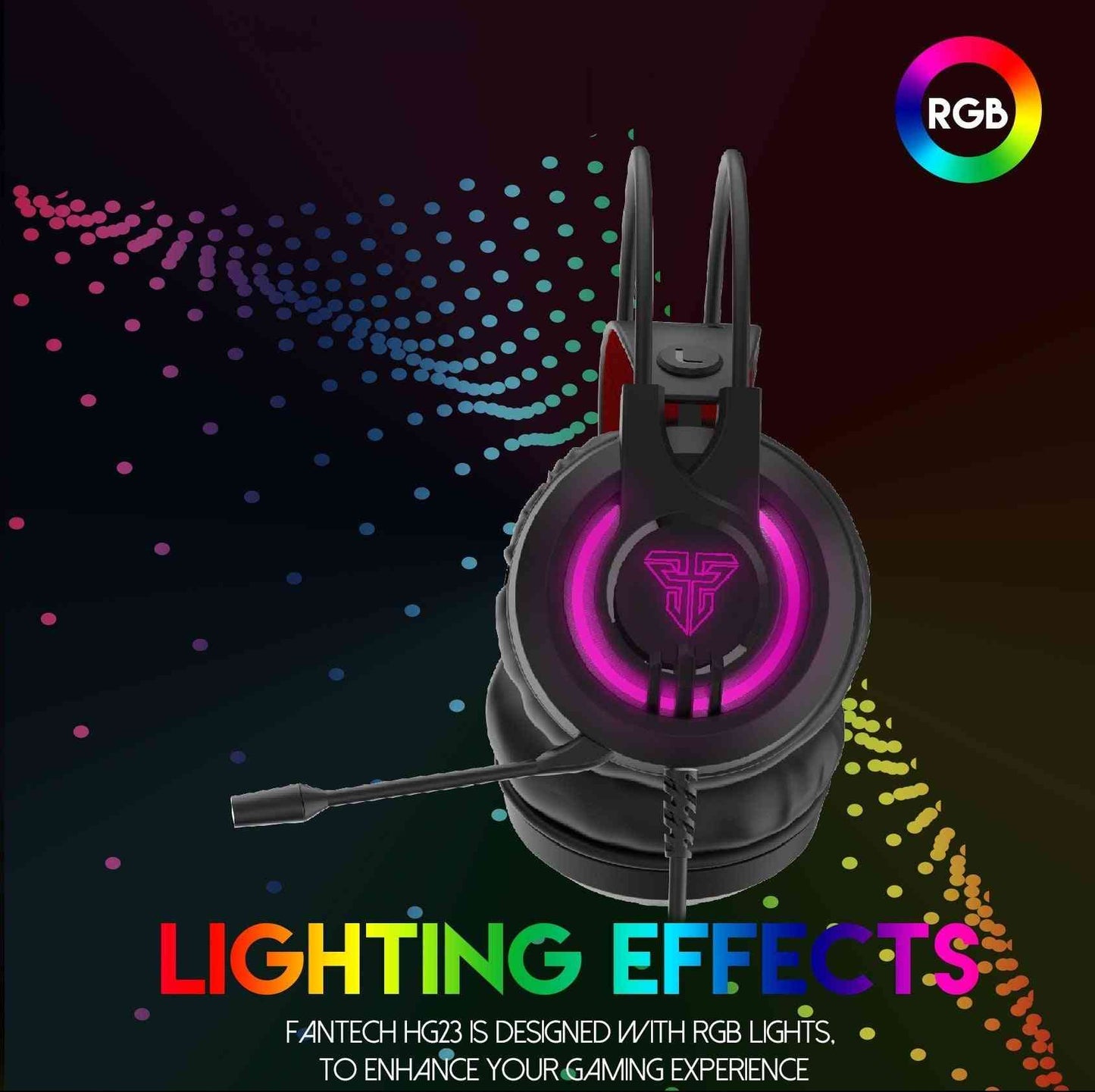 Gaming headset with RGB lighting effects on a dark background