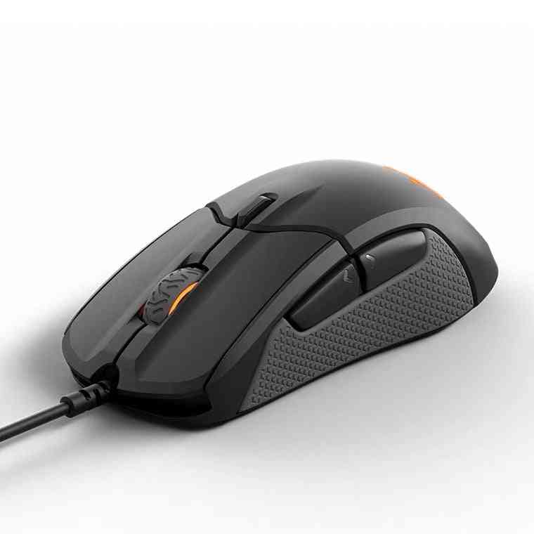 Black gaming mouse on a white background