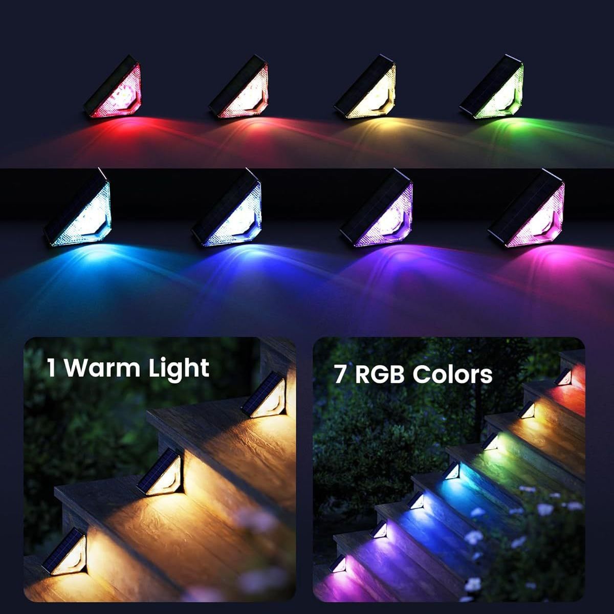 LED lights displaying warm and RGB colors on a dark background