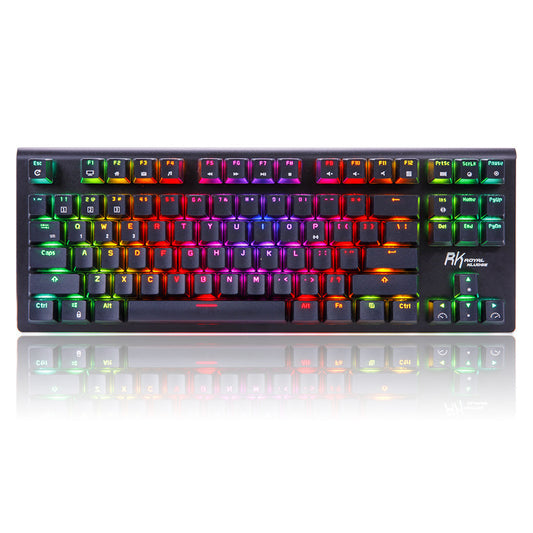 RGB keyboard with colorful backlighting on a white background