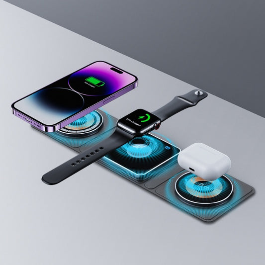 3-in-1 Magnetic Wireless Charger Station powering Apple devices