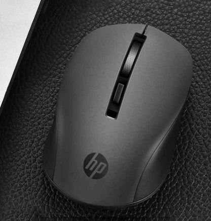 Gray HP mouse on a textured surface