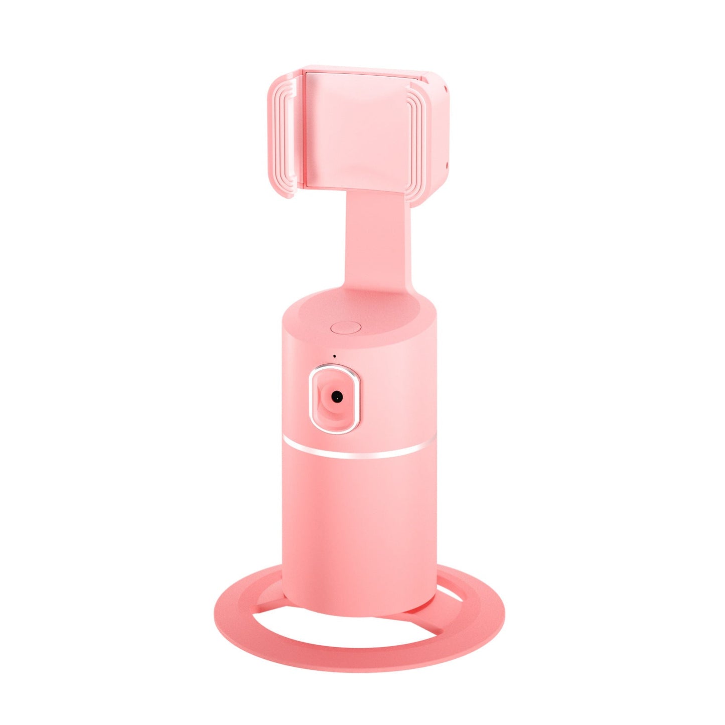 Pink handheld device with a stand on a white background