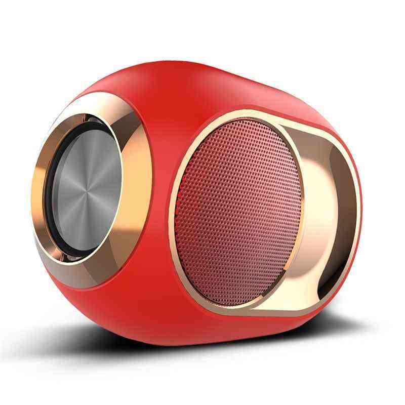 Red and gold spherical speaker on a white background