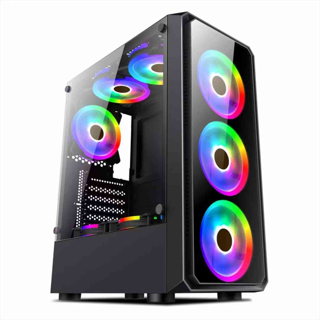 Computer case with RGB lighting on a white background