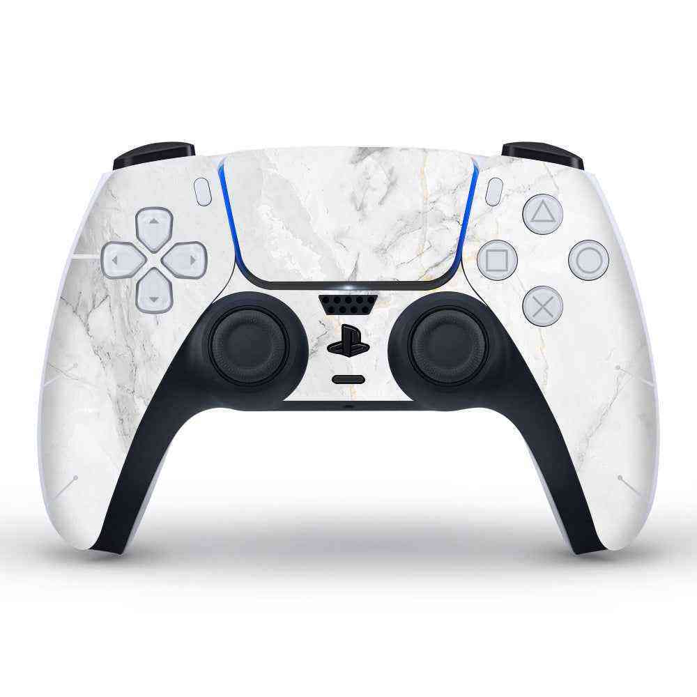 White gaming controller with marble pattern on a white background