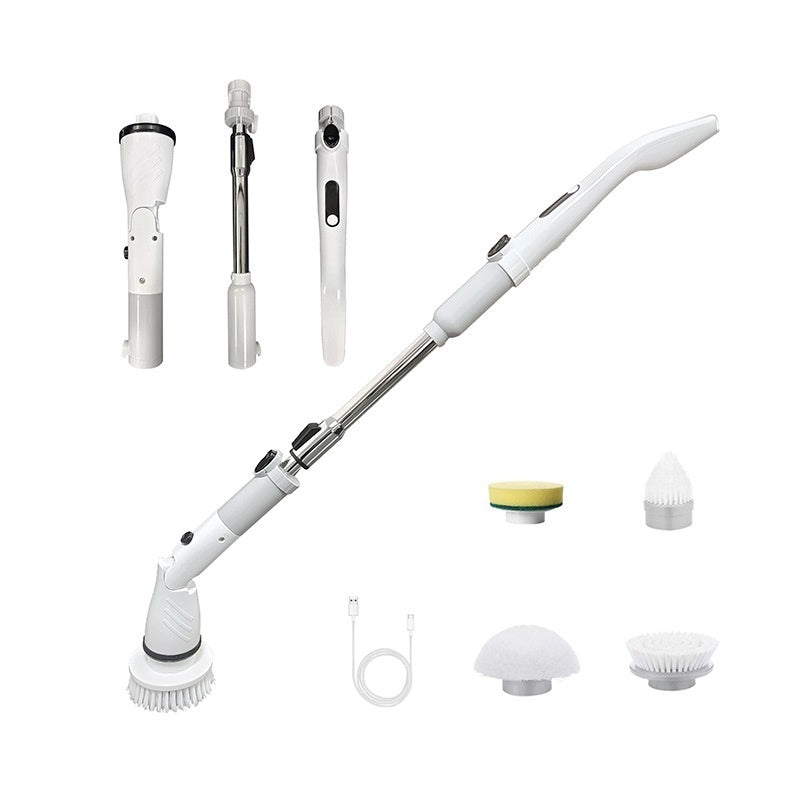 White cleaning tool with various attachments on a white background