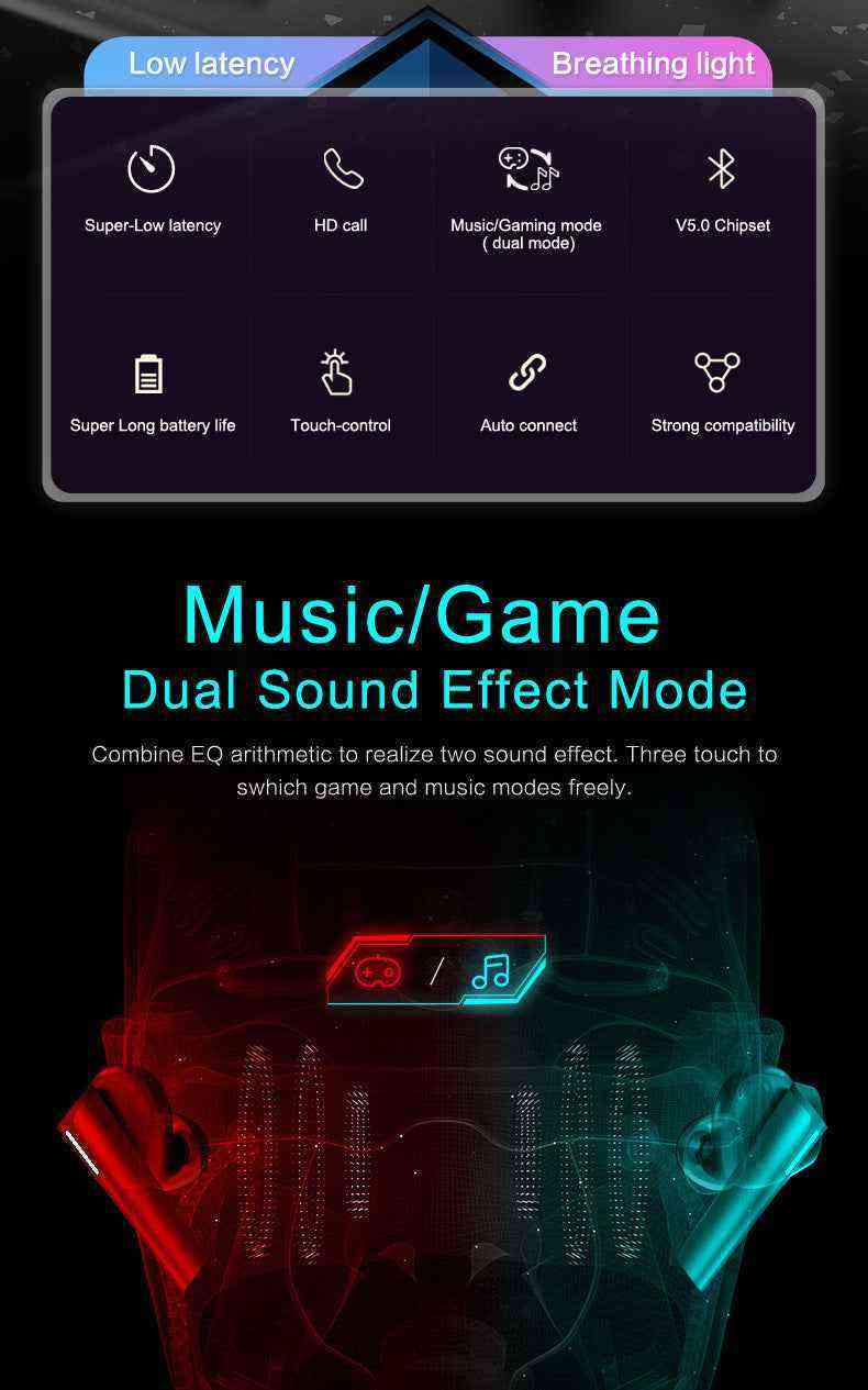 Product display with features highlighted on a dark background