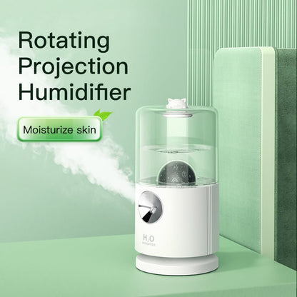 Rotating projection humidifier with steam release on a green background